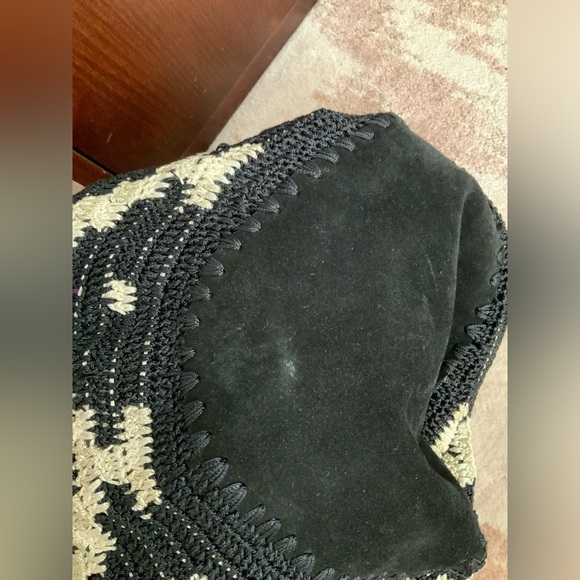 ANTHROPOLOGIE JASPER & JEERA Bohemian Crochet Leather Black Dauphine Hobo Purse - Picture 14 of 16